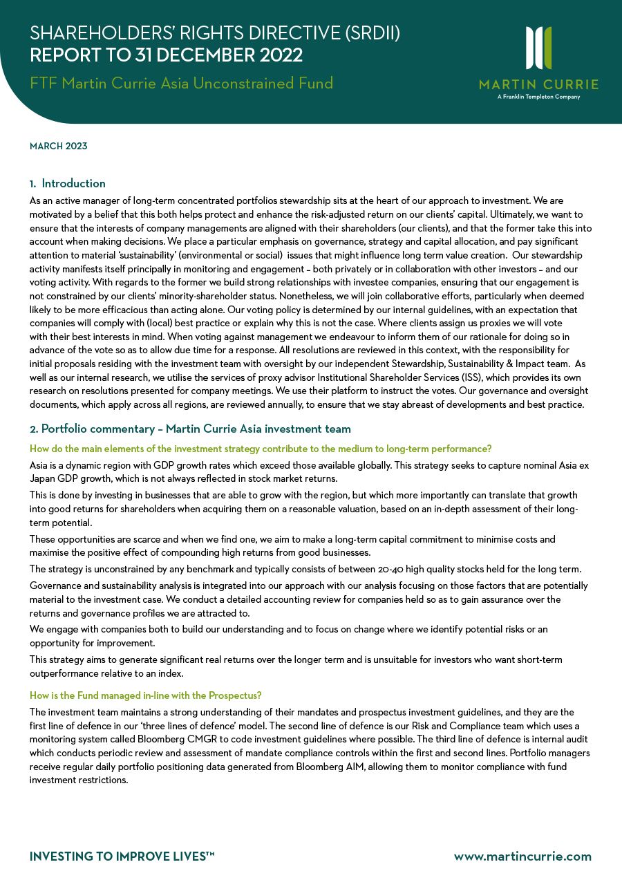 FTF Martin Currie Asia Unconstrained Fund