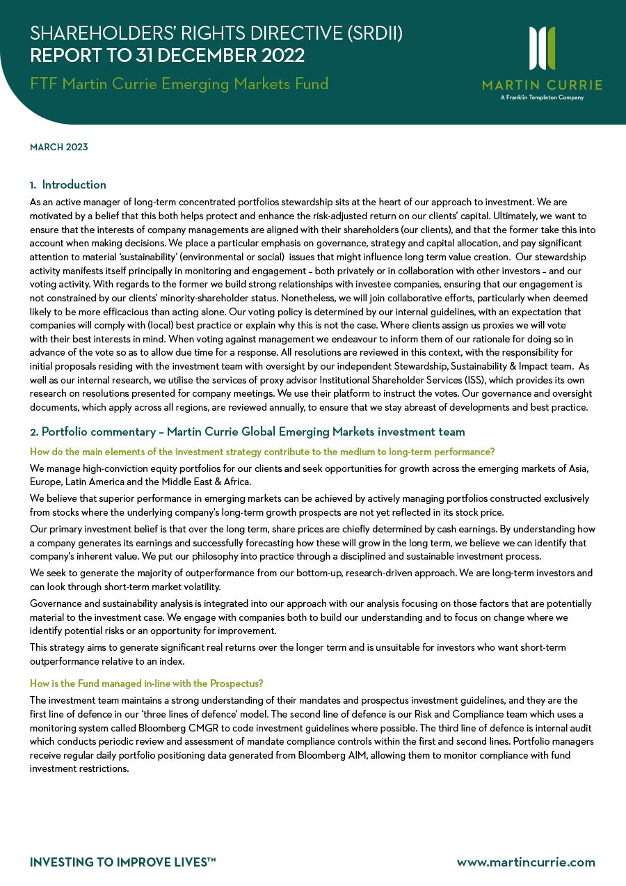 FTF Martin Currie Emerging Markets Fund