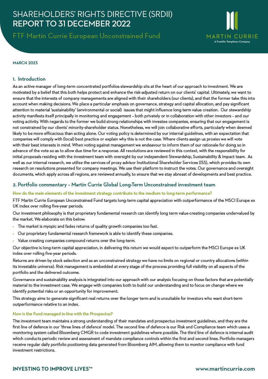 FTF Martin Currie European Unconstrained Fund