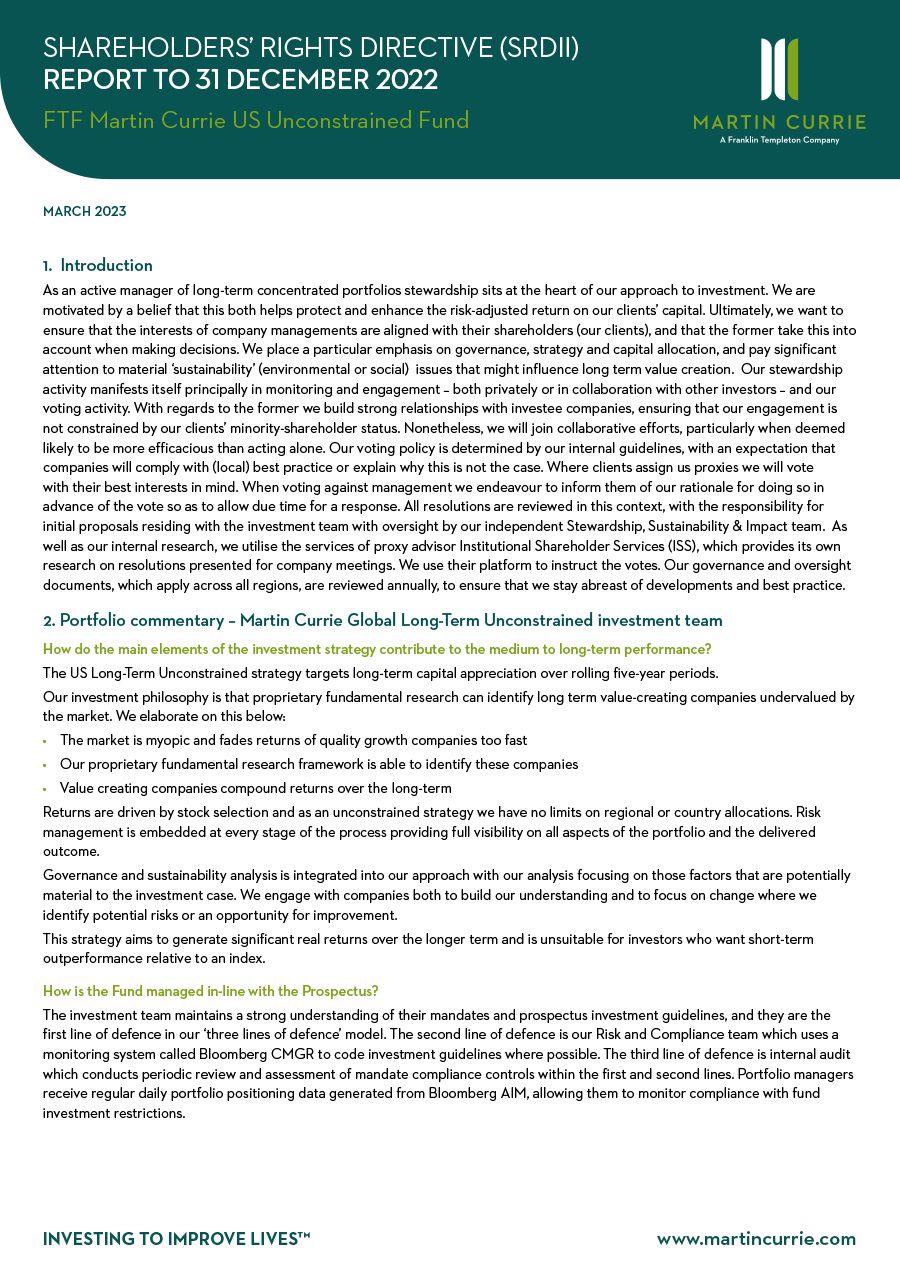 FTF Martin Currie US Unconstrained Fund