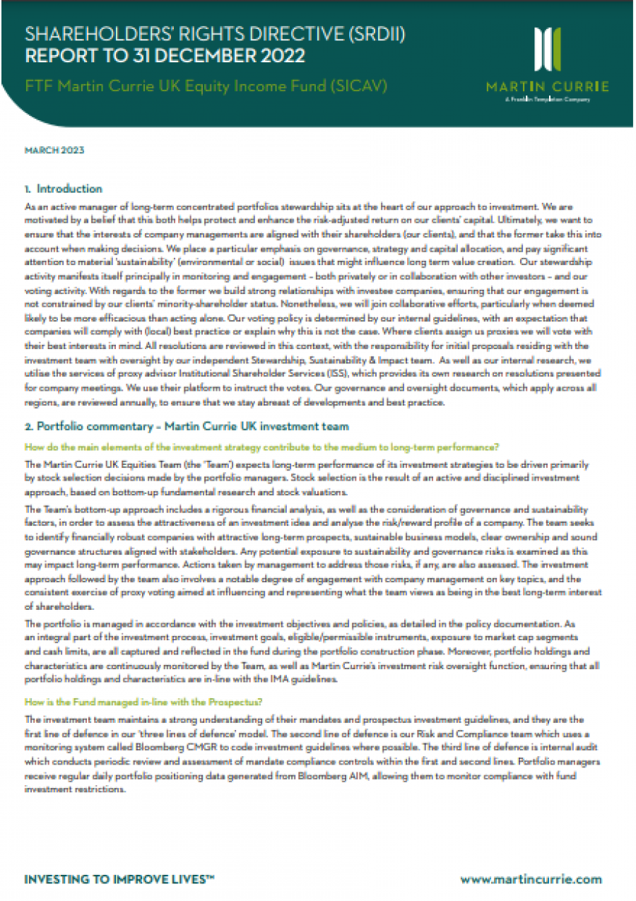 FTF Martin Currie Equity Income (SICAV) Fund